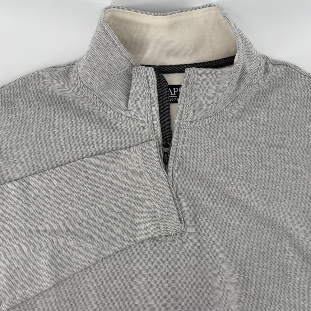 Chaps Quarter Zip Pullover Mens XL Grey‎ Textured Cotton Mock Neck Long Sleeve
